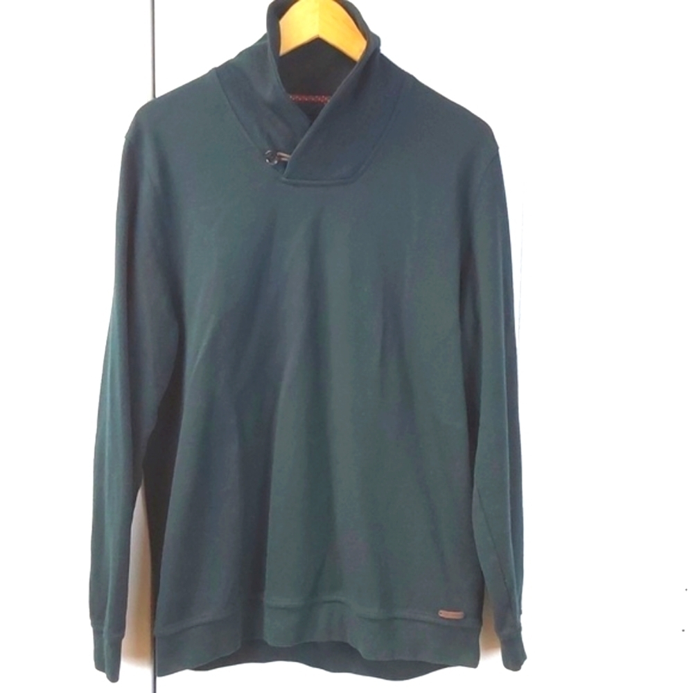 Ted Baker London Deep Green Shawl Collar Quiet Luxury Sweater Preppy S.Lg